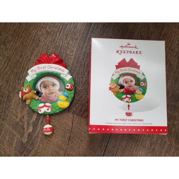 2015 Hallmark Keepsake MY FIRST CHRISTMAS Photo Holder Ornament BABY'S 1st - Picture 1 of 4
